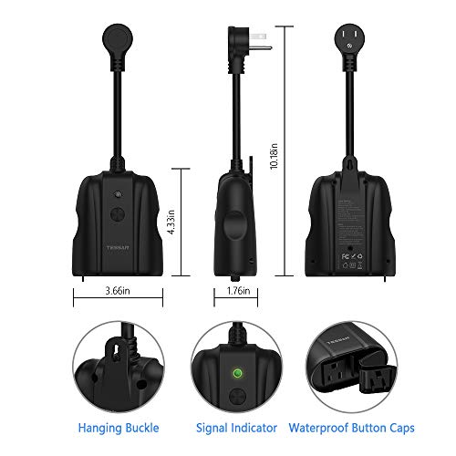 Outdoor Smart Plug, TESSAN WiFi Outlet Works with Alexa, Google Assistant, 2 Individual Socket Outside Power Strip Waterproof Timer Extension Cord with Switch for Lights and 2HP Pool Pump