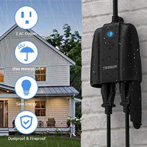 Outdoor Smart Plug, TESSAN WiFi Outlet Works with Alexa, Google Assistant, 2 Individual Socket Outside Power Strip Waterproof Timer Extension Cord with Switch for Lights and 2HP Pool Pump