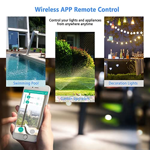 Outdoor Smart Plug, TESSAN WiFi Outlet Works with Alexa, Google Assistant, 2 Individual Socket Outside Power Strip Waterproof Timer Extension Cord with Switch for Lights and 2HP Pool Pump