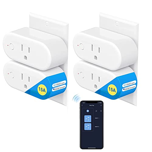 GHome Smart Smart Plug,15A Wi-Fi Plug Compatible with Alexa and Google Home, Mini Outlet Socket Remote Control with Schedule Timer Function, Only for 2.4GHz Network, No Hub Required (4 Pack)