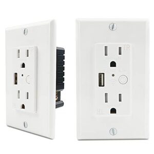 2 pack electrical outlet in-wall with 2.4a usb port, smart wi-fi socket with 2 plug outlet, compatible with 15 amp divided controller, work with alexa and google home, etl & fcc certified