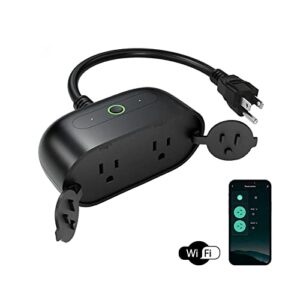 ohmax outdoor smart plug, wi-fi outlet timer works with alexa google assistant, ipx4 weatherproof, app control, smart home plug for string lights christmas decor, fcc, 2.4ghz wi-fi only, 15a/1800w