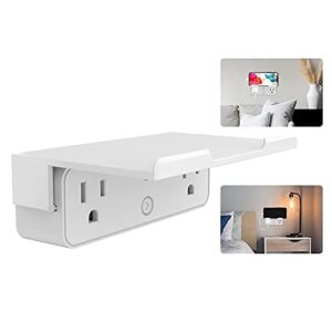 moes wifi smart outlet extender shelf multi outlets with 2ac electrical socket splitter wall plug expander with nightlight relay status and light mode, 2x1000w, white removable shelf