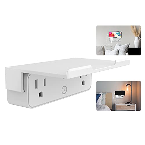 MOES WiFi Smart Outlet Extender Shelf Multi Outlets with 2AC Electrical Socket Splitter Wall Plug Expander with Nightlight Relay Status and Light Mode, 2x1000W, White Removable Shelf