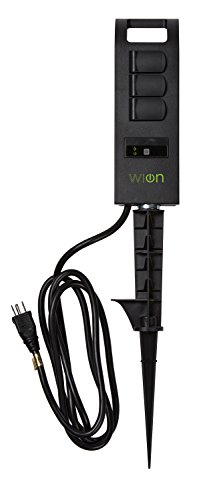 WiOn 50053 Outdoor Wi-Fi Plug-In Yard Stake With Smartphone Or Tablet Automation for up to 12 devices; 3 Grounded Outlets And 6 Foot Cord