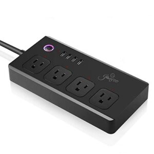 jinvoo wi-fi smart power strip surge protector, multi plug with 4 ac outlets 4 usb ports, no hub required, works with google home – black