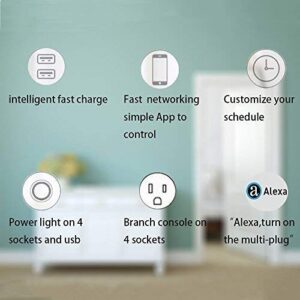 Jinvoo Wi-Fi Smart Power Strip Surge Protector, Multi Plug with 4 AC Outlets 4 USB Ports, No Hub Required, Works with Google Home - Black