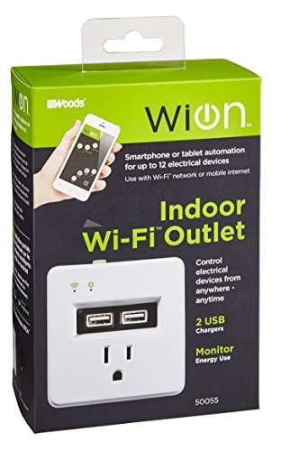WiOn 50055 Indoor Wi-Fi Plug-In USB Wall Tap, 1 Grounded Outlet, 2 USB Ports