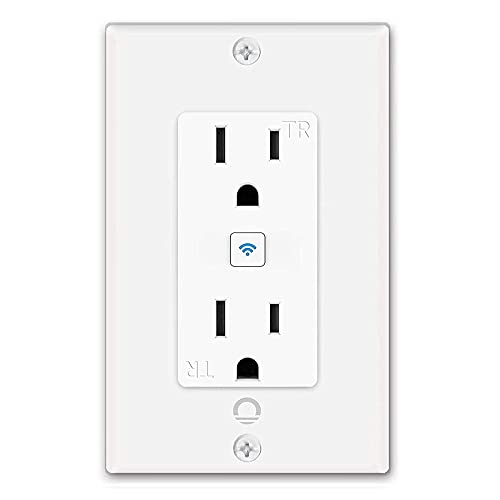 Smart WiFi in-Wall Outlet 15 Amp Tamper Resistant Split Duplex Receptacle - 2 Plugs, Compatible with Alexa, Google Home (No Hub Required)