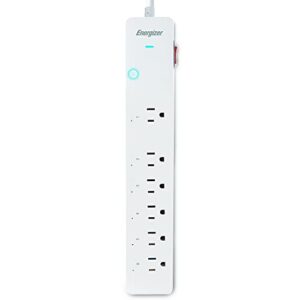 Energizer Connect 6 Outlet Smart Surge Protector, 1,200 Joules, Remote Access/Custom Schedules, Compatible with Alexa/Siri/Google Assistant, Low Profile Angled Plug with 3ft Cord, Connect to Your Wi-Fi