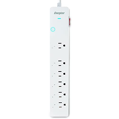 Energizer Connect 6 Outlet Smart Surge Protector, 1,200 Joules, Remote Access/Custom Schedules, Compatible with Alexa/Siri/Google Assistant, Low Profile Angled Plug with 3ft Cord, Connect to Your Wi-Fi