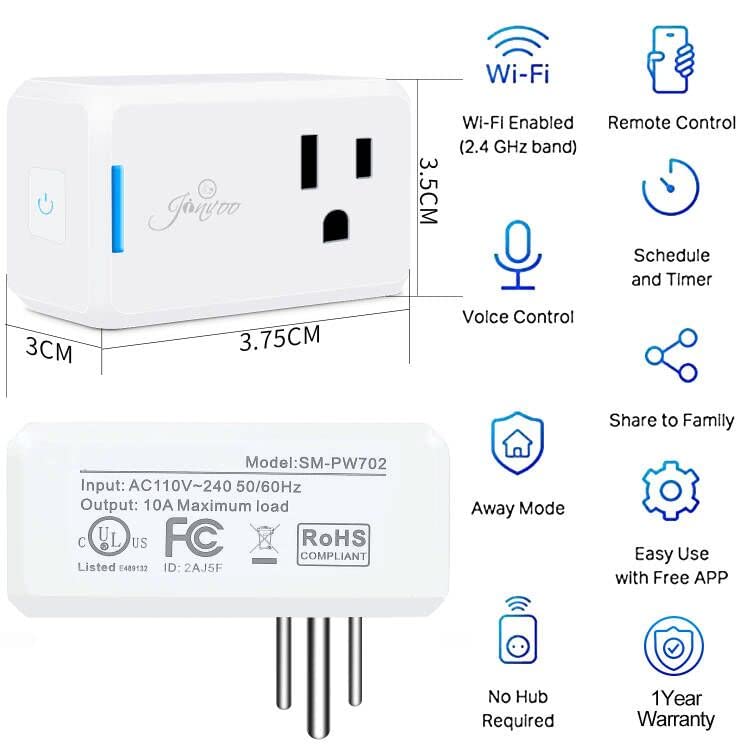 4pack Smart Plug Wireless Mini Outlet with Schedule,Remote Control Your Devices,Occupies Only One Socket, Compatiable with Alexa Echo Google Home Assistant, Christmas Light Socket Timing Function