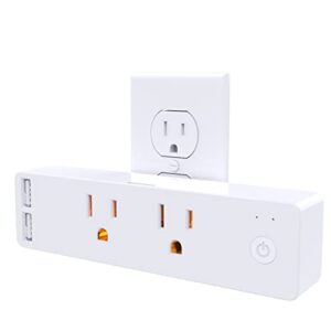 toxaoii mini wifi smart plug, outlet extender dual socket plugs with usb, surge protector with remote control and timer function, compatible with alexa, google assistant, no hub required