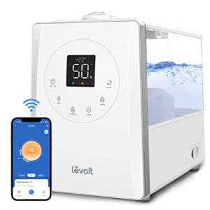 levoit lv600s humidifiers for bedroom large room home, 6l warm and cool mist top fill ultrasonic air vaporizer, smart app & voice control, quickly humidify whole house up to 753 sq.ft, sleep mode