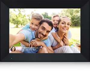 digital photo frame 10.1 inch wifi digital picture frame ips hd touch screen smart cloud photo frame with 16gb storage, auto-rotate, easy setup to share photos or videos remotely via aimor app (black)
