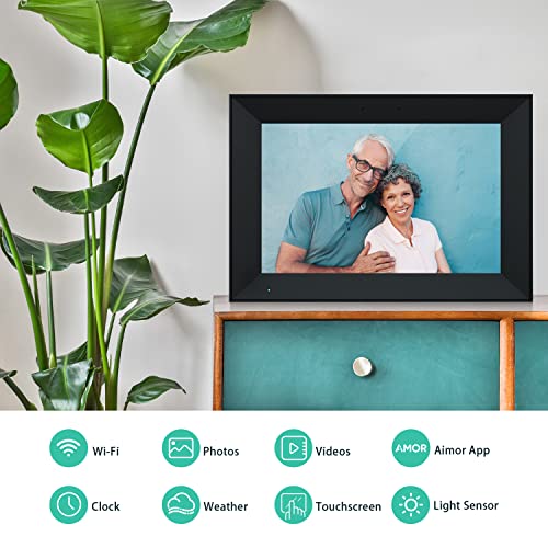 Digital Photo Frame 10.1 Inch WiFi Digital Picture Frame IPS HD Touch Screen Smart Cloud Photo Frame with 16GB Storage, Auto-Rotate, Easy Setup to Share Photos or Videos Remotely via AiMOR APP (Black)