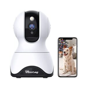 vimtag pet camera, 2.5k hd pet cam,360° pan/tilt view angel with two way audio, dog camera with phone app, motion tracking alarm,night vision,24/7 recording with cloud/local sd, smart home indoor cam