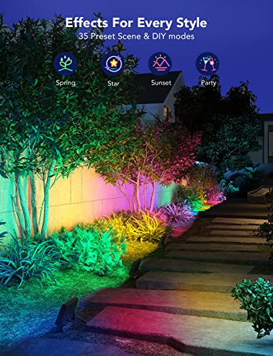 Govee Outdoor Lights, Flood Lights Uplight 2 in 1, LED Landscape Lighting, 35 Scene Modes, 4 Music Modes, Smart Color Changing IP65 Waterproof, App Control, Patio Lights, Garden Yards Walls, 4 Pack