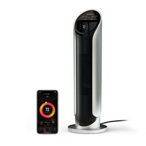 atomi smart wifi 25″ ceramic tower space heater – 3rd gen.,1500w, wide-angle oscillation, 750 square-foot coverage, tip-over safety switch, smartphone control, compatible with alexa and google assistant