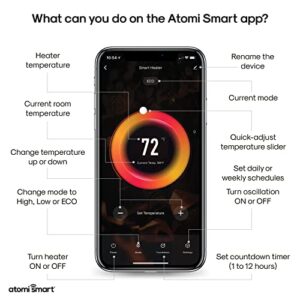 Atomi Smart WiFi 25" Ceramic Tower Space Heater – 3rd Gen.,1500W, Wide-Angle Oscillation, 750 Square-Foot Coverage, Tip-Over Safety Switch, Smartphone Control, Compatible with Alexa and Google Assistant