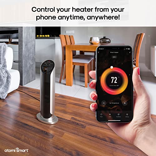 Atomi Smart WiFi 25" Ceramic Tower Space Heater – 3rd Gen.,1500W, Wide-Angle Oscillation, 750 Square-Foot Coverage, Tip-Over Safety Switch, Smartphone Control, Compatible with Alexa and Google Assistant