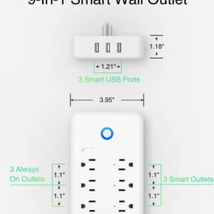 GHome Smart Plug Outlet Extender, USB Surge Protector 3 Individually Controlled Outlets and 3 USB Ports, WiFi Plug Works with Alexa Google Home, Outlet Timer Wall Adapter, 2.4GHz Wi-Fi Only, 15A/1800W