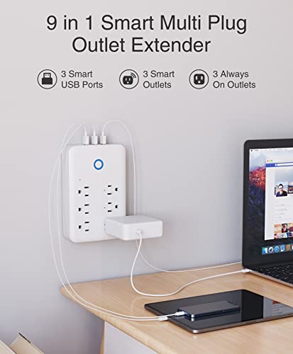 GHome Smart Plug Outlet Extender, USB Surge Protector 3 Individually Controlled Outlets and 3 USB Ports, WiFi Plug Works with Alexa Google Home, Outlet Timer Wall Adapter, 2.4GHz Wi-Fi Only, 15A/1800W