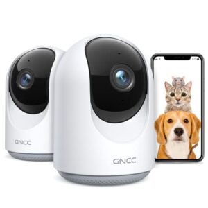 gncc pet camera with phone app, indoor camera for baby/pet/security(2 pack), wi-fi camera with motion/sound detection, sd&cloud storage, 2-way audio, horizontal remote, manual up and down