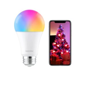 switchbot smart led light bulb – color changing dimmable wifi&bluetooth bulb works with alexa and google home, rgbcw multicolor warm white e26 10w 800lms equals 60w bulb, 2.4ghz only, no hub required