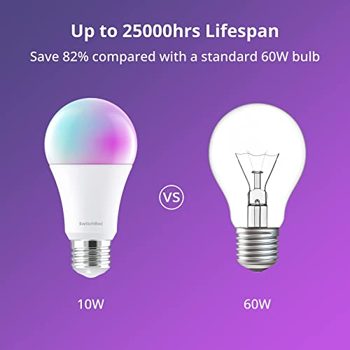 SwitchBot Smart LED Light Bulb - Color Changing Dimmable WiFi&Bluetooth Bulb Works with Alexa and Google Home, RGBCW Multicolor Warm White E26 10W 800lms Equals 60W Bulb, 2.4GHz Only, No Hub Required