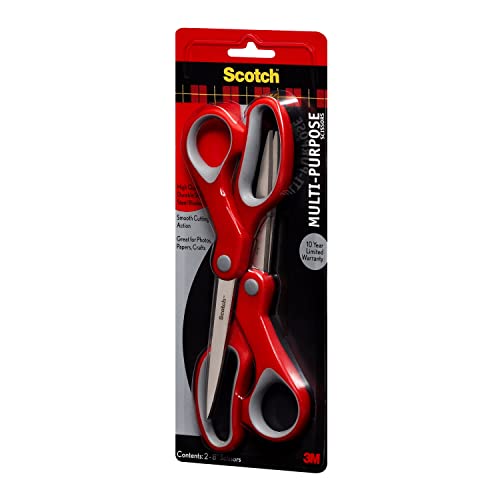 Scotch 8" Multi-Purpose Scissors, 2-Pack, Great for Everyday Use (1428-2)