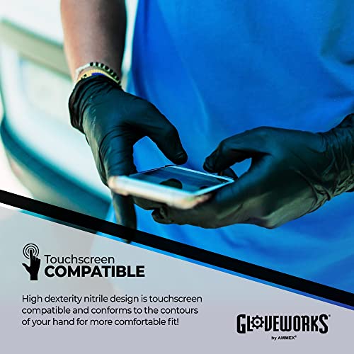 GLOVEWORKS Black Disposable Nitrile Industrial Gloves, 5 Mil, Latex & Powder-Free, Food-Safe, Textured, Large, Box of 100