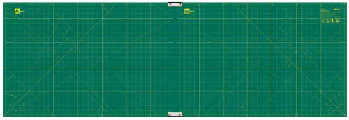 OLFA 23" x 70" Connecting Grid Rotary Cutting Mat Set (RM-CLIPS/2) - Self Healing Double Sided 23x70 Inch Cutting Mat with Grid for Fabric & Sewing, Designed for Use with Rotary Cutters (Green)