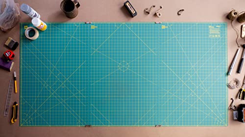 OLFA 23" x 70" Connecting Grid Rotary Cutting Mat Set (RM-CLIPS/2) - Self Healing Double Sided 23x70 Inch Cutting Mat with Grid for Fabric & Sewing, Designed for Use with Rotary Cutters (Green)