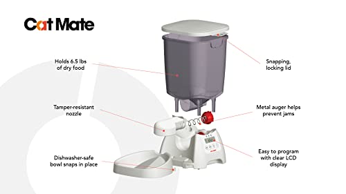 Cat Mate C3000 Automatic Dry Food 3-Meal Feeder, BPA Free for Cats & Small Dogs