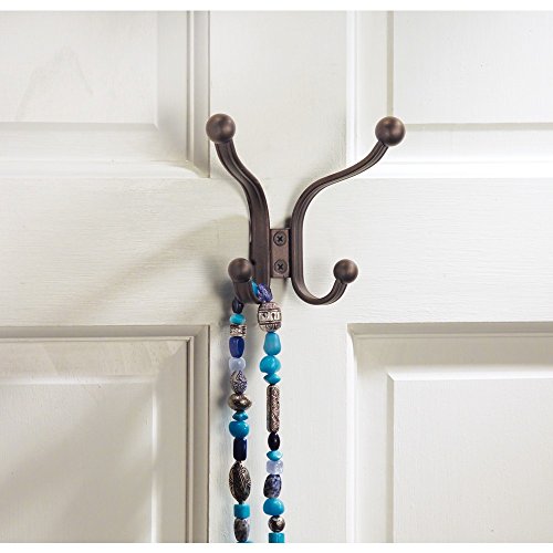 InterDesign York Lyra Over Door Organizer Hooks for Coats, Hats, Robes, Clothes or Towels – 2 Dual Hooks, Bronze