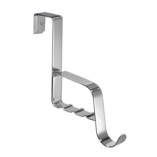 iDesign Forma Over the Door, Valet Hook for Coats, Hats, Robes, Towels, With Slots for Clothes Hangers - 1 Hook, Brushed Stainless Steel