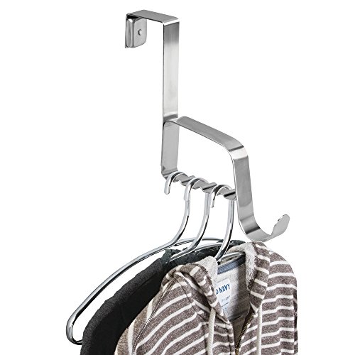 iDesign Forma Over the Door, Valet Hook for Coats, Hats, Robes, Towels, With Slots for Clothes Hangers - 1 Hook, Brushed Stainless Steel