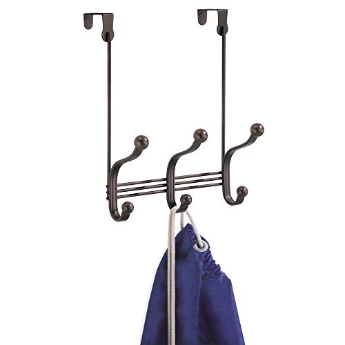 iDesign York Metal Over the Door Organizer, 3-Hook Rack for Coats, Hats, Robes, Towels, Bedroom, Closet, and Bathroom, 8.38" x 5.25" x 11", Bronze