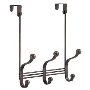 iDesign York Metal Over the Door Organizer, 3-Hook Rack for Coats, Hats, Robes, Towels, Bedroom, Closet, and Bathroom, 8.38" x 5.25" x 11", Bronze