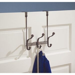 iDesign York Metal Over the Door Organizer, 3-Hook Rack for Coats, Hats, Robes, Towels, Bedroom, Closet, and Bathroom, 8.38" x 5.25" x 11", Bronze