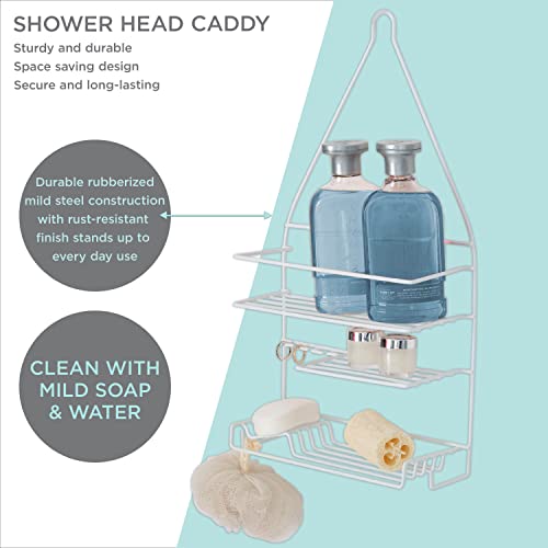 Bath Bliss Shower 3 Tier Shower Caddy | 3 Tier Shelves | Soap Dish Holder | Razor Slots | Wash Cloth Hook | Luffa Hock | White | Rust Resistant | Bathroom Accessories