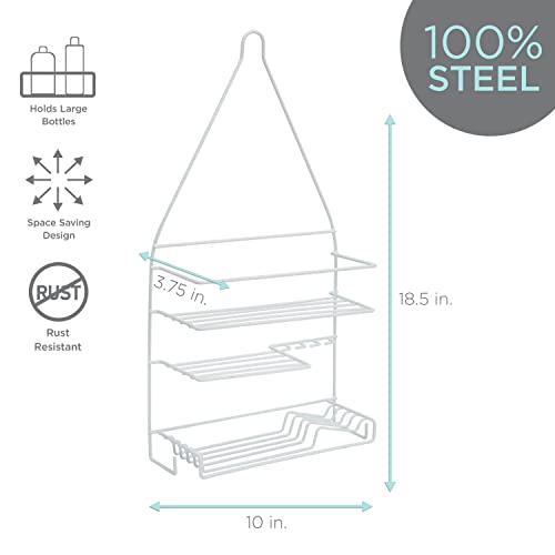 Bath Bliss Shower 3 Tier Shower Caddy | 3 Tier Shelves | Soap Dish Holder | Razor Slots | Wash Cloth Hook | Luffa Hock | White | Rust Resistant | Bathroom Accessories