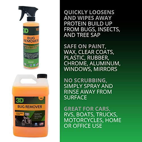 3D Bug Remover - All Purpose Exterior Cleaner & Degreaser to Wipe Away Bugs on Plastic, Rubber, Metal, Chrome, Aluminum, Windows & Mirrors, Suitable for use on Car Paint, Wax & Clear Coat 16oz.