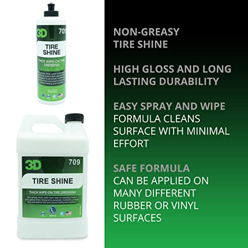 3D Tire Shine - No Grease, No Mess Tire Dressing - Thick, Water-Based Formula Easy Application 16oz