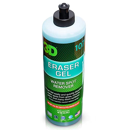 3D Eraser Gel Hard Water Spot Remover - 16 oz. - Hard Water Stain Remover for Cars, Glass, and Paint - All Natural Shower Door Cleaner - Cleans Mirrors, Windows, Chrome Surfaces, and More