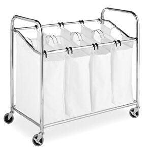 whitmor 4 section rolling laundry sorter – 4 removable heavy duty bags – chrome