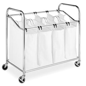 Whitmor 4 Section Rolling Laundry Sorter - 4 Removable Heavy Duty Bags - Chrome