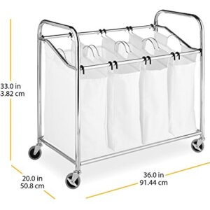 Whitmor 4 Section Rolling Laundry Sorter - 4 Removable Heavy Duty Bags - Chrome