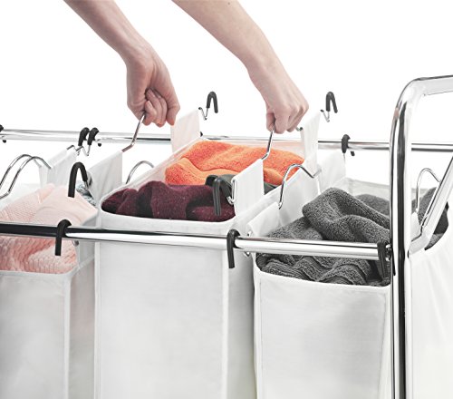 Whitmor 4 Section Rolling Laundry Sorter - 4 Removable Heavy Duty Bags - Chrome